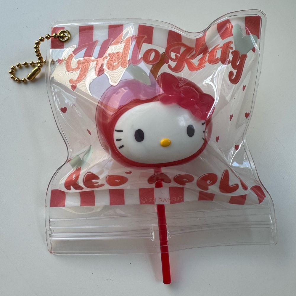 🆕 Sanrio Hello Kitty Red and White Apple Lollipop Keychain Bag Charm 🍎